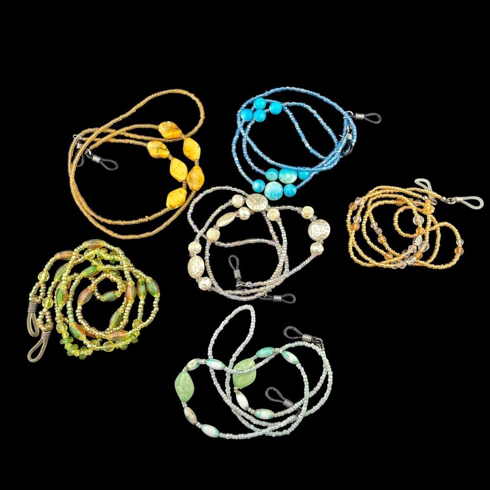 Set of 6 Beaded Eyeglass Chains Assorted Colors and Lengths Spring Fall Boho